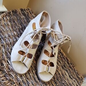 X2B tan suede heeled sandals - 8.5